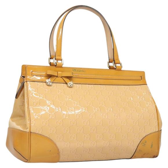 GUCCI GG Canvas Hand Bag Patent Leather Beige Gold - Picture 1 of 16